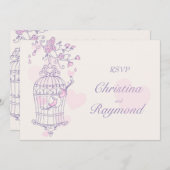 Paarse & roze vogels openen trouw-RSVP Kaart (Voorkant / Achterkant)