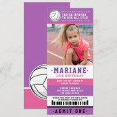 Paarse roze volleyball Ticket Birthday Foto Kaart (Voorkant / Achterkant)