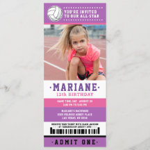 Paarse roze volleyball Ticket Birthday Foto