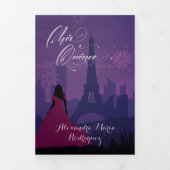 Paarse roze vuurwerk Quinceañera Tri-Fold I Drieluik Uitnodiging (Cover)