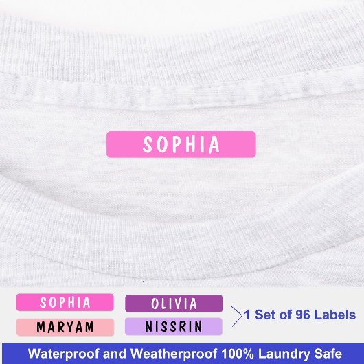 Paarse roze waterdichte Labels voor meisjes | naam