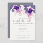 PAARSE ROZE WATERVERF BLOEMEN WORKSHOP EVENEMENT KAART (Voorkant / Achterkant)