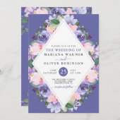 Paarse roze Waterverf bloemenbruiloft Kaart (Voorkant / Achterkant)