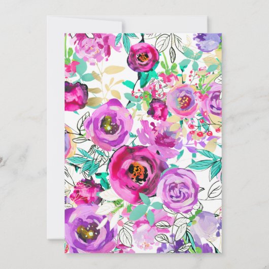 Paarse roze Waterverf bruiloft Kaart (Achterkant)