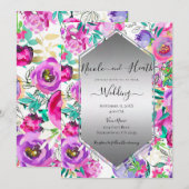 Paarse roze Waterverf bruiloft Kaart (Voorkant / Achterkant)