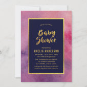 Paarse Roze Waterverf en Faux Gold Baby shower Kaart (Voorkant)