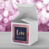 Paarse Roze Waterverf en Faux Gold Love Bruiloft Vierkante Sticker