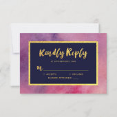 Paarse Roze Waterverf Faux Gold Kindly Reply RSVP (Voorkant)