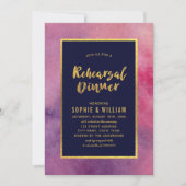 Paarse Roze Waterverf Faux Gold Repetitie Diner Kaart (Voorkant)