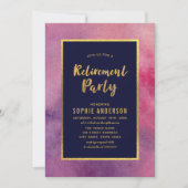 Paarse roze Waterverf Faux Gold Retirement Party Kaart (Voorkant)