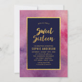 Paarse roze Waterverf & Faux Gold Sweet Sixteen Kaart (Voorkant)