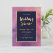 Paarse Roze Waterverf & Faux Gold Trouwdouche Kaart (Staand voorkant)