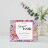 Paarse roze Waterverf Floral 100e verjaardag Briefkaart (Staand voorkant)