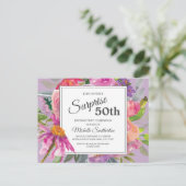 Paarse roze Waterverf Floral 50e verjaardag Briefkaart (Staand voorkant)