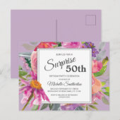 Paarse roze Waterverf Floral 50e verjaardag Briefkaart (Voorkant / Achterkant)