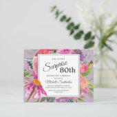 Paarse roze Waterverf Floral 80e verjaardag Briefkaart (Staand voorkant)
