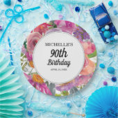 Paarse roze Waterverf Floral 90e verjaardag Papieren Bordje (Feest)