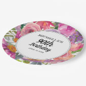 Paarse roze Waterverf Floral 90e verjaardag Papieren Bordje (Gekanteld)