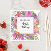 Paarse roze Waterverf Floral 90e verjaardag Servet (Insitu)
