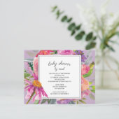 Paarse roze Waterverf Floral Baby shower per post Briefkaart (Staand voorkant)