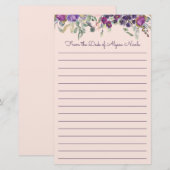 Paarse roze Waterverf Floral gelijnd Briefpapier (Voorkant / Achterkant)