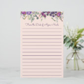 Paarse roze Waterverf Floral gelijnd Briefpapier (Staand voorkant)