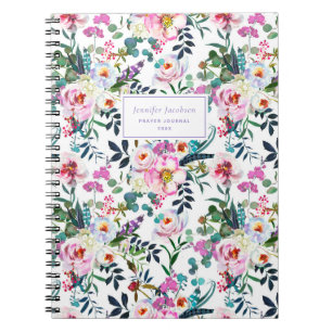 Paarse Roze Waterverf Floral Naam Titel Prayer Notitieboek