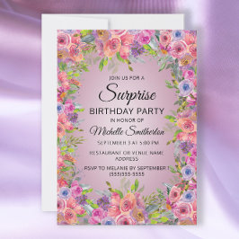 Paarse roze Waterverf Floral verrassingsdag Kaart