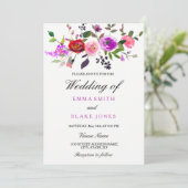 Paarse roze Waterverf Floral Weddenschap Kaart (Staand voorkant)