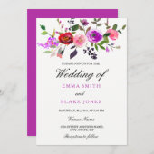 Paarse roze Waterverf Floral Weddenschap Kaart (Voorkant / Achterkant)
