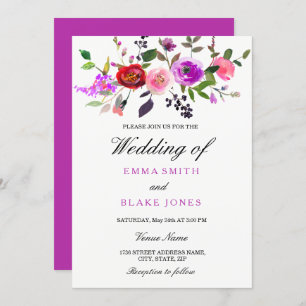 Paarse roze Waterverf Floral Weddenschap Kaart