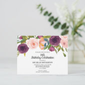 Paarse roze Waterverf Floral White 50th Birthday Briefkaart (Staand voorkant)