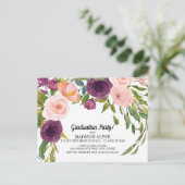Paarse roze Waterverf Floral White Afstuderen Briefkaart (Staand voorkant)