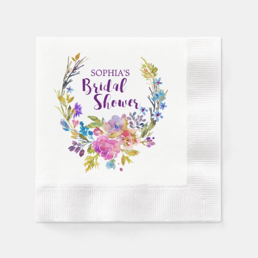 Paarse roze Waterverf Floral Wreated Vrijgezellenf Servetten (Voorkant)