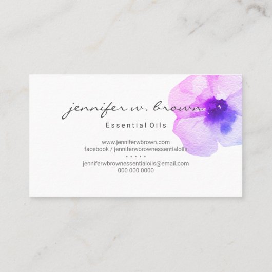 Paarse roze waterverf florale oplossing Aangepast Visitekaartje (Achterkant)