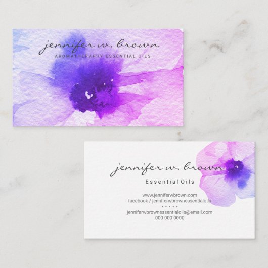 Paarse roze waterverf florale oplossing Aangepast Visitekaartje (Voorkant / Achterkant)