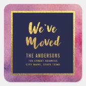 Paarse roze Waterverf Gold We hebben Adres verplaa Vierkante Sticker (Voorkant)