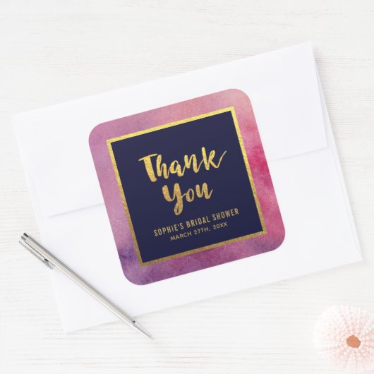 Paarse Roze Waterverf Goud Elk Evenement Dank u Vierkante Sticker (Envelop)