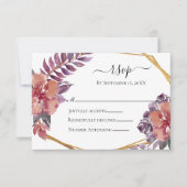 Paarse roze Waterverf gouden bruiloft RSVP Kaartje (Voorkant)