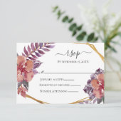 Paarse roze Waterverf gouden bruiloft RSVP Kaartje (Staand voorkant)