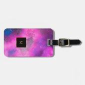 Paarse roze waterverf goudmonogram bagagelabel (Voorkant horizontaal)