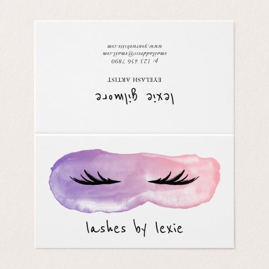 Paarse Roze Waterverf Lash Artist Aftercare Visitekaartje (Buitenkant ongevouwen)