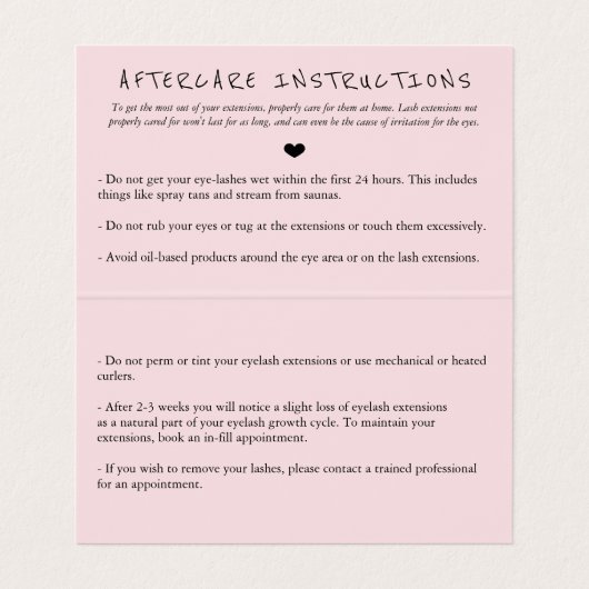Paarse Roze Waterverf Lash Artist Aftercare Visitekaartje (Binnenkant ongevouwen)