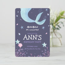 Paarse Roze Waterverf Meermin Kinderverjaardag