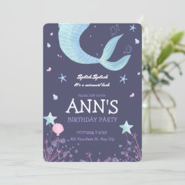 Paarse Roze Waterverf Meermin Kinderverjaardag Kaart