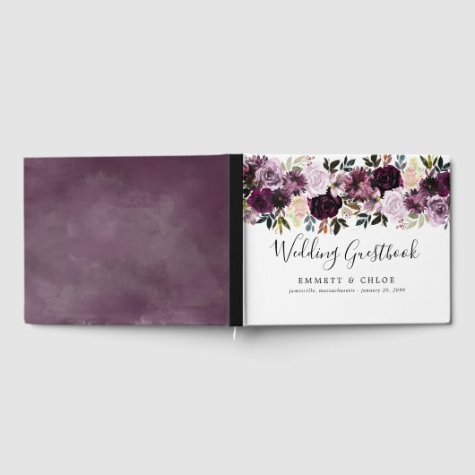 Paarse Roze Waterverf Roos Bloemenbruiloft Gastenboek (Volledig)
