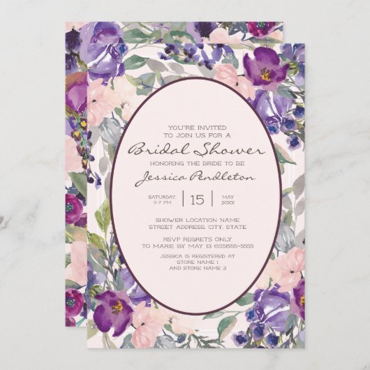 Paarse roze Waterverf Tuinbouwhout Vrijgezellenfee Kaart (Voorkant / Achterkant)