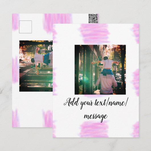 Paarse roze waterverf vader zoon vader afbeelding briefkaart (Voorkant / Achterkant)