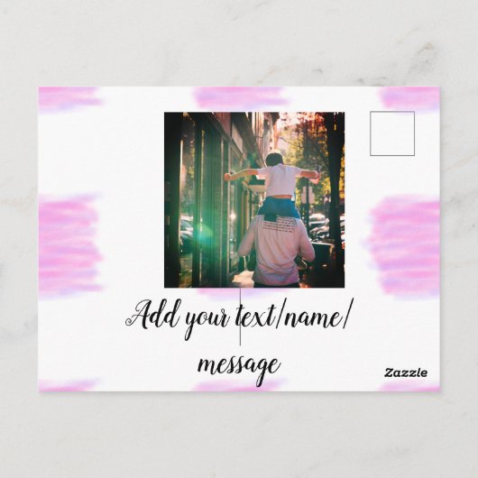 Paarse roze waterverf vader zoon vader afbeelding  briefkaart (Achterkant)