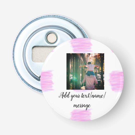 Paarse roze waterverf vader zoon vader afbeelding  button flesopener (Voorkant)